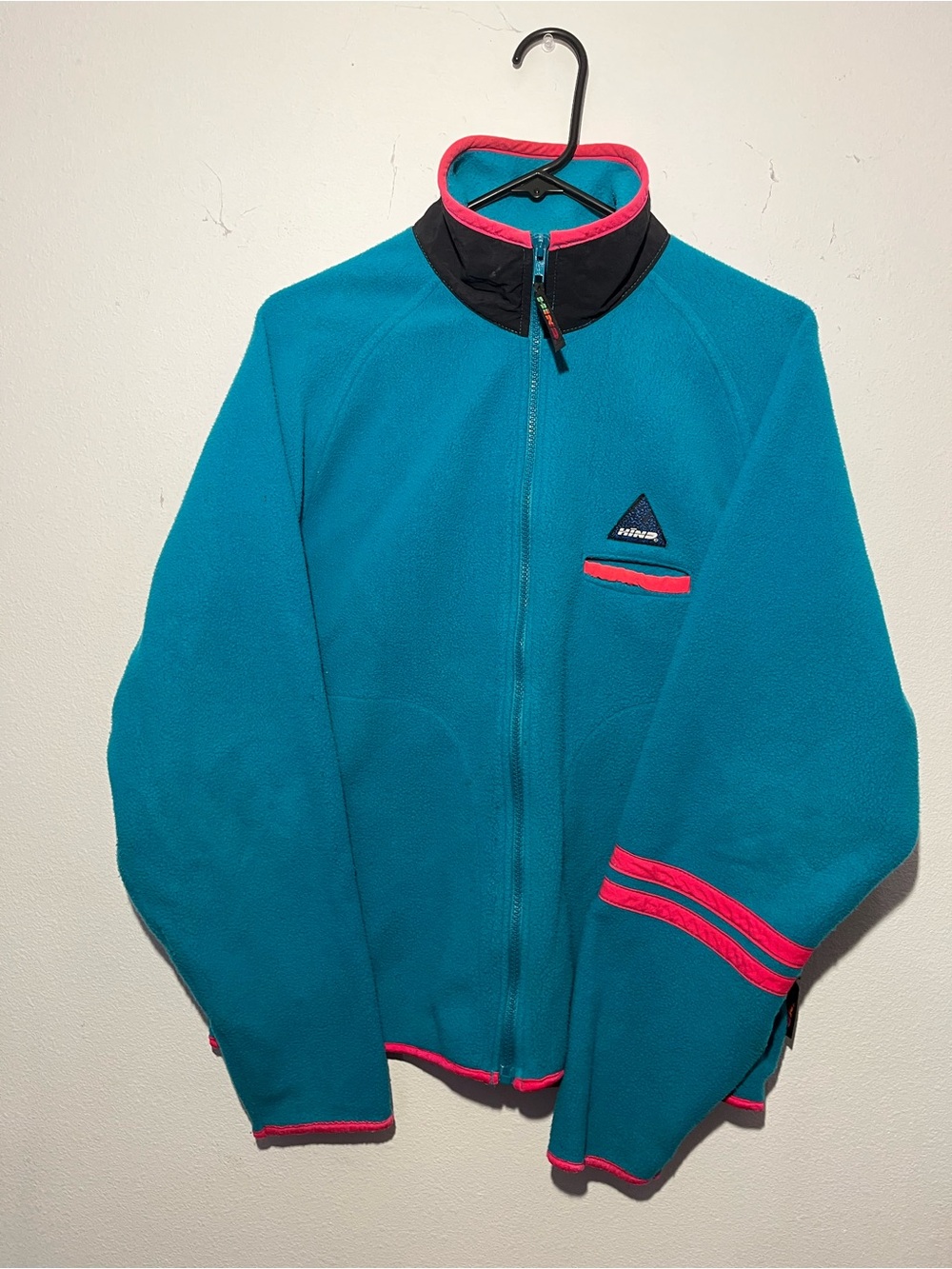 North face Men's Teal Fleece Jacket with Pink Trim